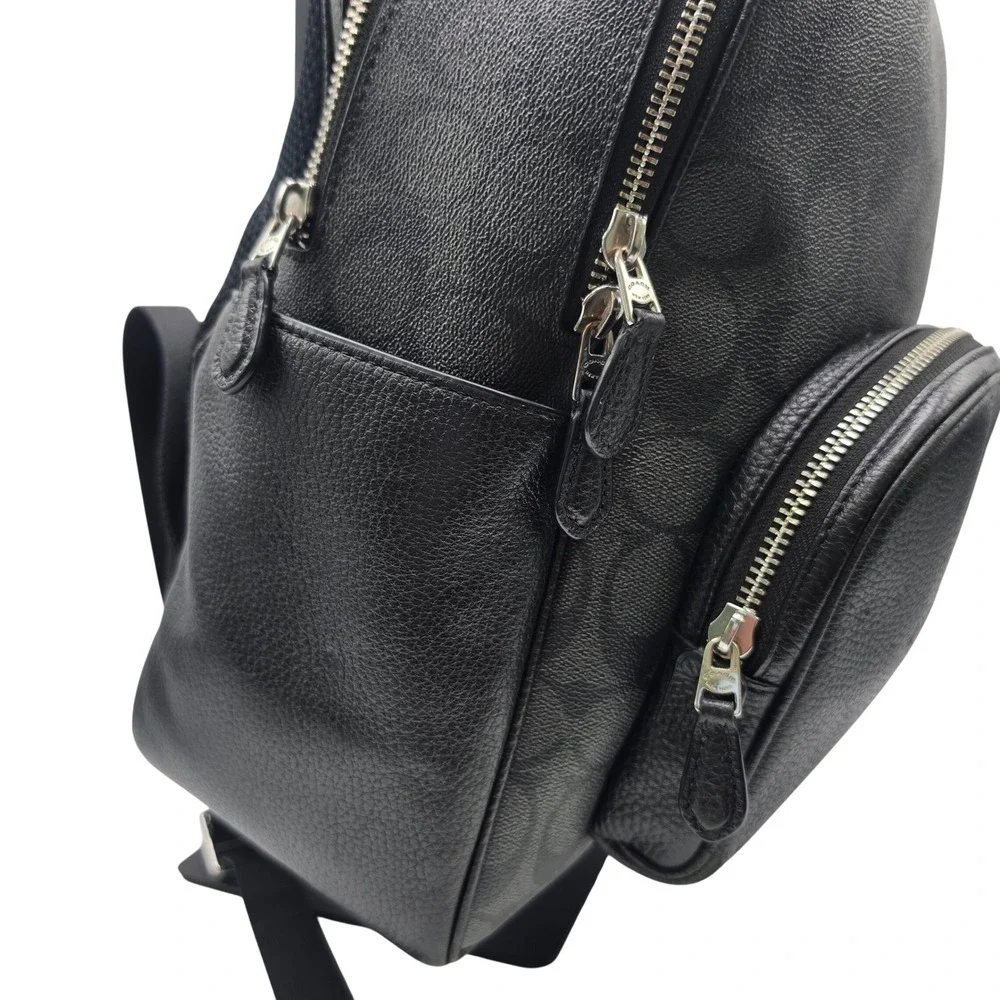 Coach Backpack Medium Black West Signature Canvas Pebble Leather F2447-5871